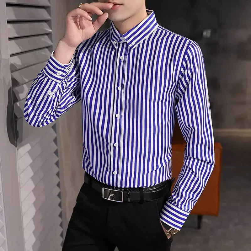 Рубашка мужская в полоску, с отложным воротником, на пуговицах
