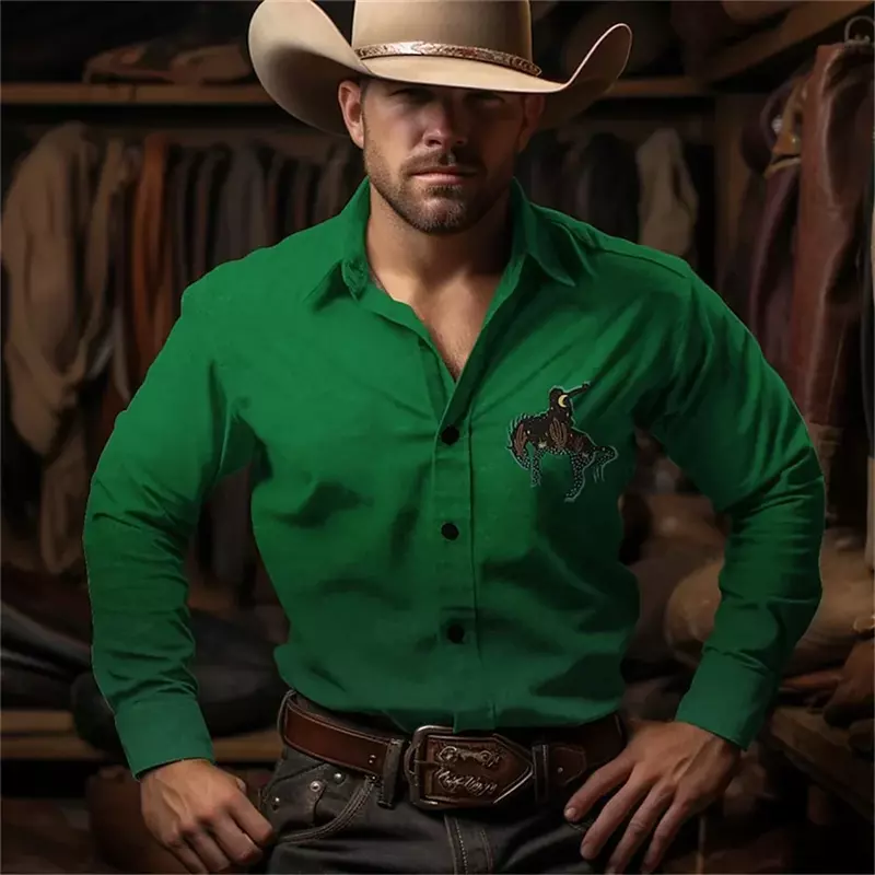Camisa de manga larga para hombre, camisa de calle retro, mezclilla occidental, retro, moda de otono, top nieformalny, estilo vaque