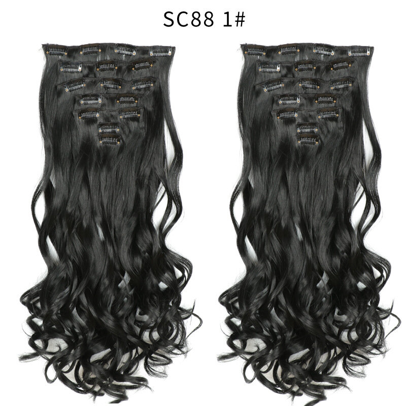 Neue Mode sieben Stück 16 Karten Set Chemiefaser langes lockiges Haar Frauen Perücken Clip Haarteil große Wellen täglich passend