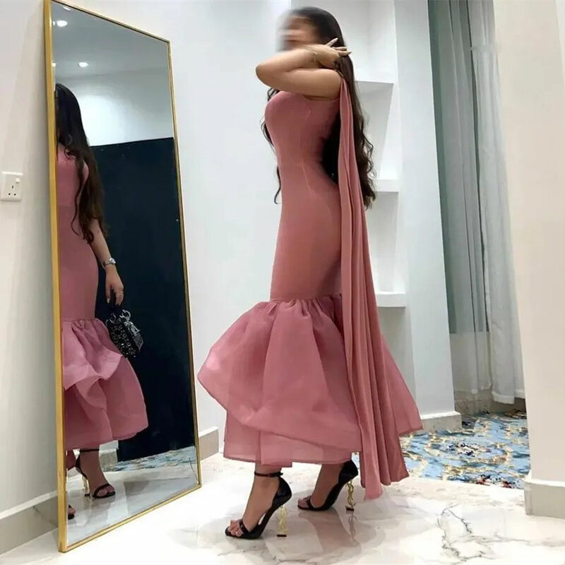 Jirocum Pink Mermaid Prom Dress Women's One Shoulder Sexy Party Evening Gown Ankle Length Tight 2024 New Formal Occasion Dresses