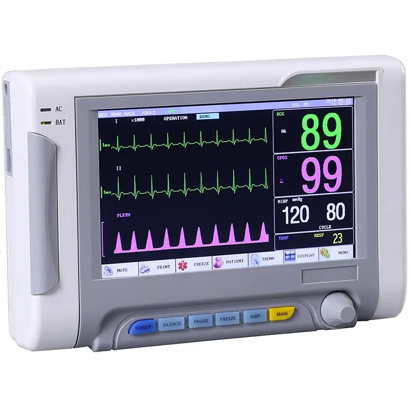 7 inch screen human/Vet use portable 6-parameter monitor ECG/NIBP/PR/SPO2/RESP/TEMP patient monitor vital signs monitor