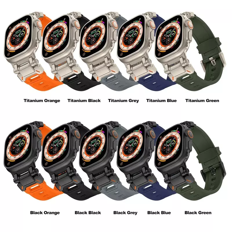Tali jam tangan olahraga untuk Apple Watch, TPU 9 45mm Ultra 2 49MM 44mm 42mm warna Titanium silikon gelang jam untuk iWatch9 8 SE 7 6 4 5 3 2 1