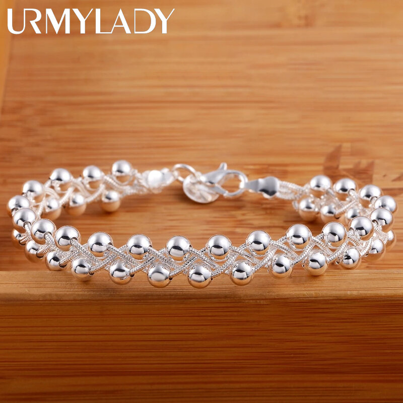 URMYLADY-pulsera de plata de ley 925 para mujer, cadena de cuentas trenzadas, joyería fina, regalos de fiesta de boda