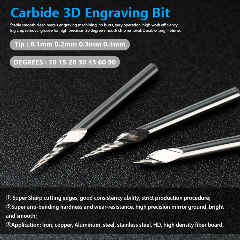 1pc 3,175mm Schaft V Form Spitze Carving Cutter 20/30/45/60 Grad Fräser Hartmetall Router Bit PCB 3D gravur Bit