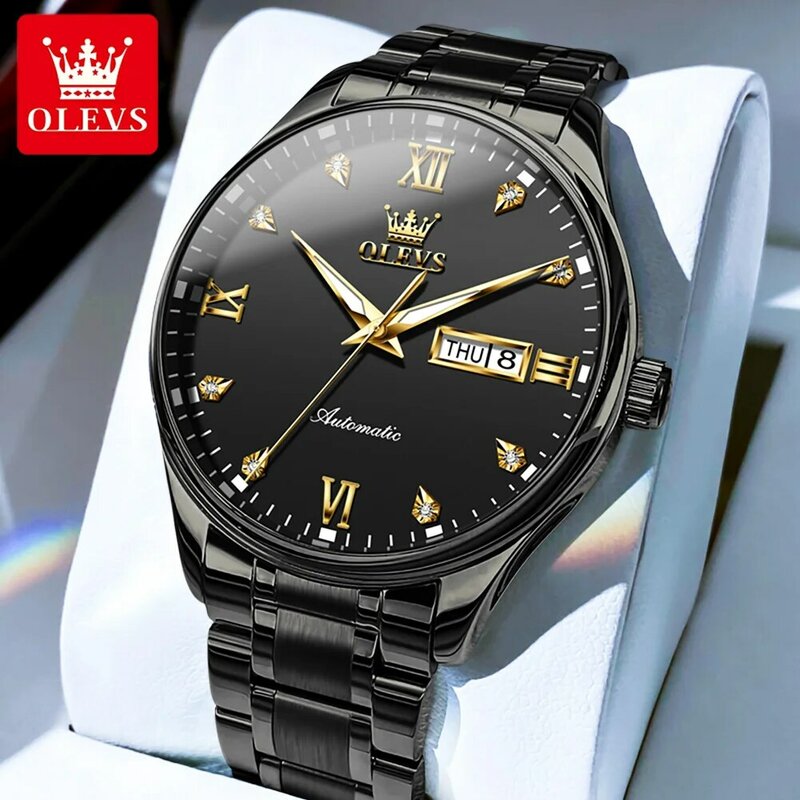 OLEVS męskie zegarki Top marka luksusowy diamentowy zegarek mechaniczny dla mężczyzn wodoodporny świecący zegarek ze stali nierdzewnej z datownikiem