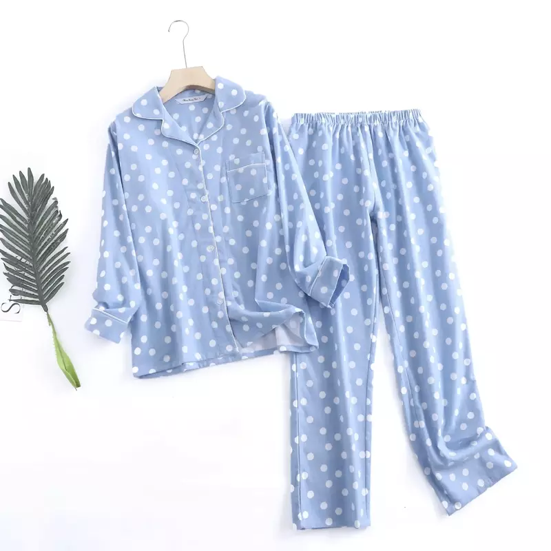 Conjunto de ropa de algodón para mujer, traje de manga larga holgada para el hogar, pijama de franela con estampado Simple, Otoño e Invierno