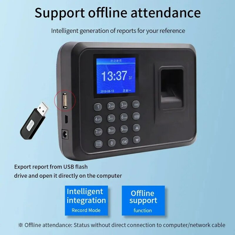 Fingerprint and Password Electronic Time Recorder Device for Employee, Office Attchimes Machine, USB Data Management Equipment, F01