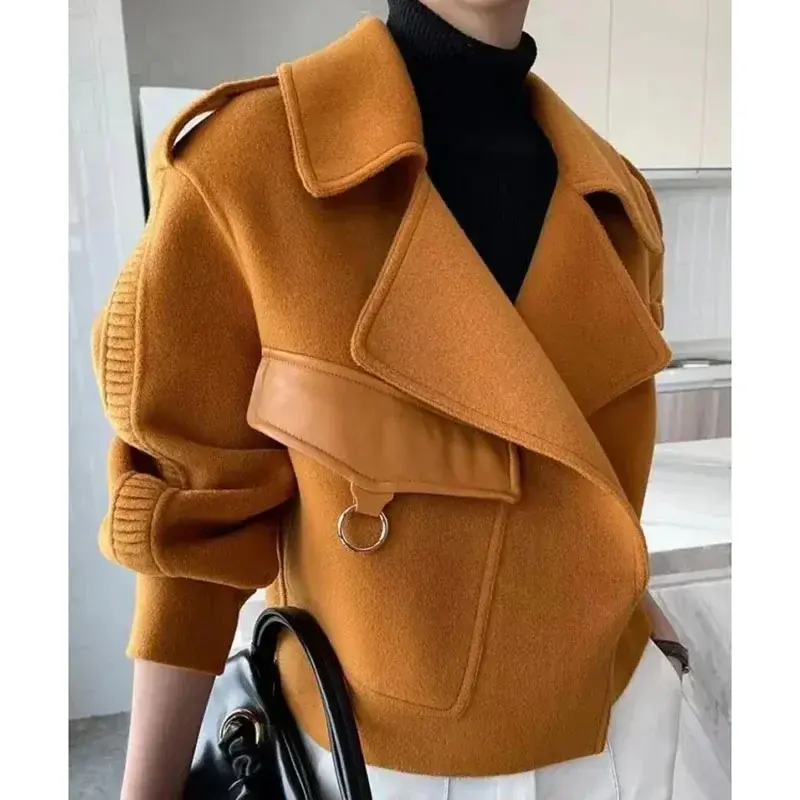 Jaket wol imitasi untuk wanita, Atasan musim gugur musim dingin gaya Korea, mantel Blazer kantor lengan panjang longgar D98