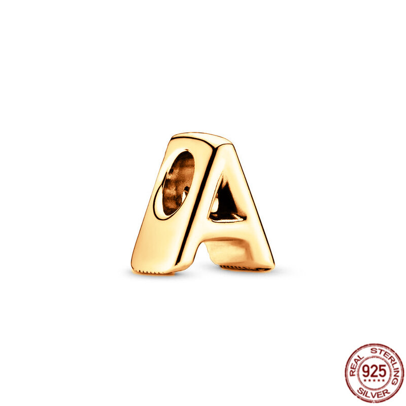 Vergulde 26 Letters A - Z Alfabet Charm Kraal 925 Sterling Zilveren Kraal Fit Originele Pandora Armband Diy Sieraden Cadeau