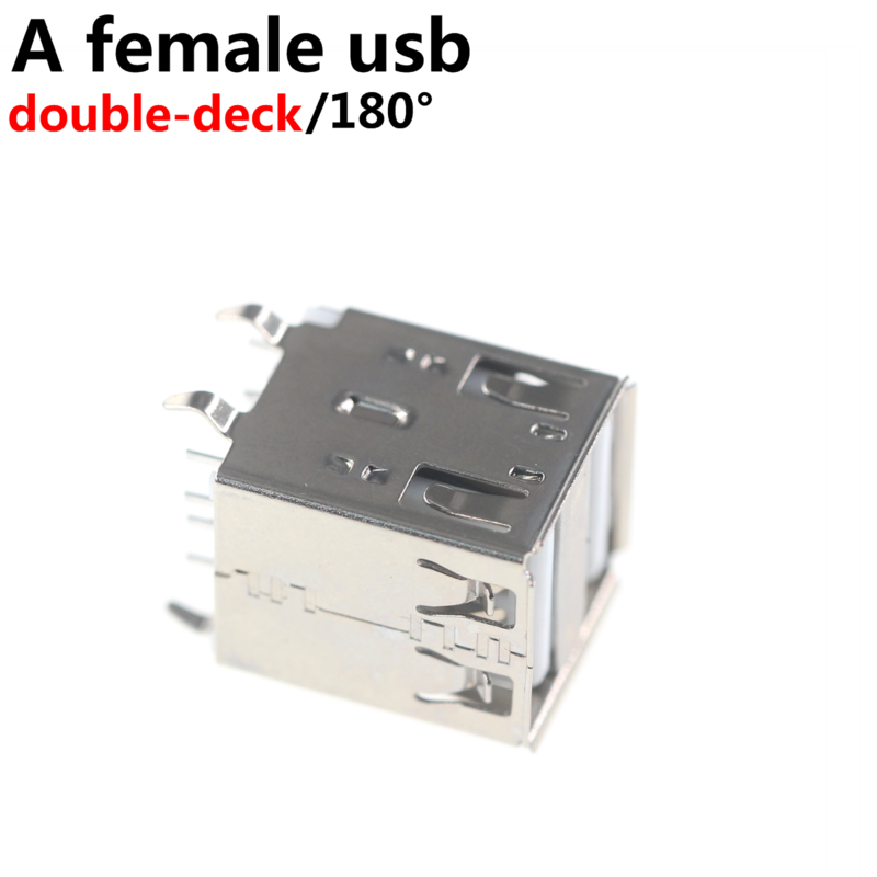 50 pces usb 2.0 interface conector soquete tipo um fêmea 180 graus de friso dip reta vertical dobrar agulha fio de solda pcb