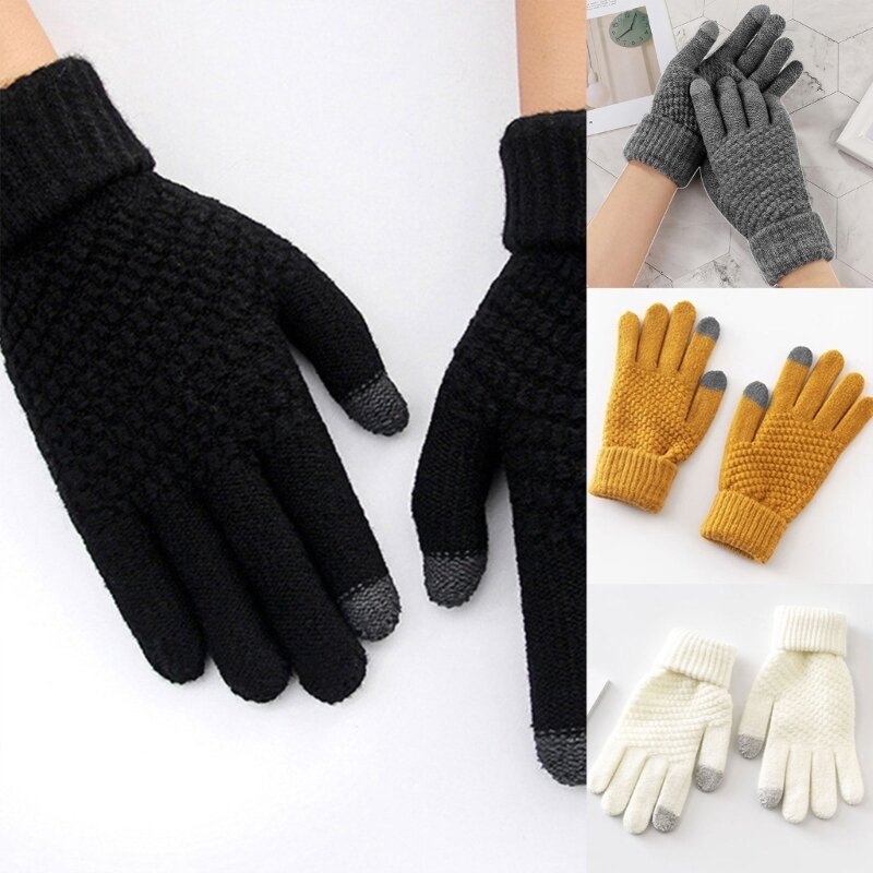 Y1UB Winter-Touchscreen-Handschuhe, gestrickt, warm, thermisch, weich, bequem, Plüschfutter, elastische Manschette, für