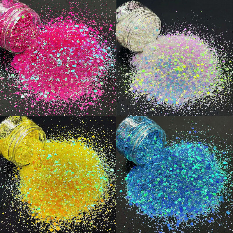 Chunky Blue/Purple/Pink AB Color Shift Glitter Nail Art Flakes 20Grams Holographic Hex-Custom Polyester Spangles Sparkly Sequins