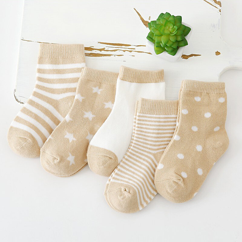 5 парт/Лот Детские хлопковые носки для мальчиков и девочек для новорожденных теплые в полоску в горошек модные на осень и зиму Мультяшные мягкие детские носки