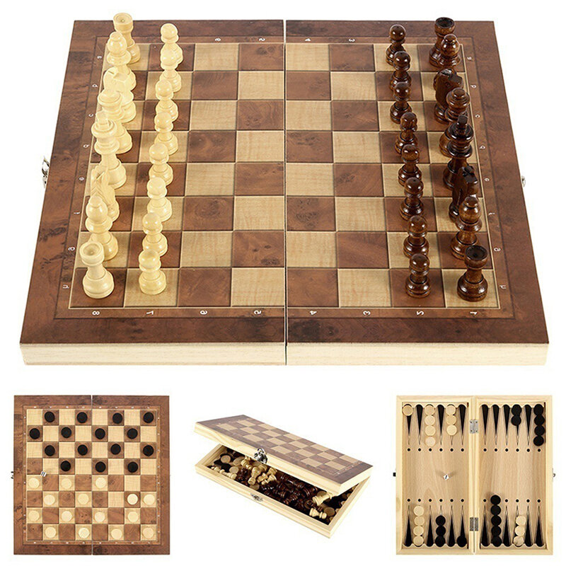 Wooden Leisure Puzzle Toys, International Chess Foldable Chessboard Puzzle Board Entertainment Supplies
