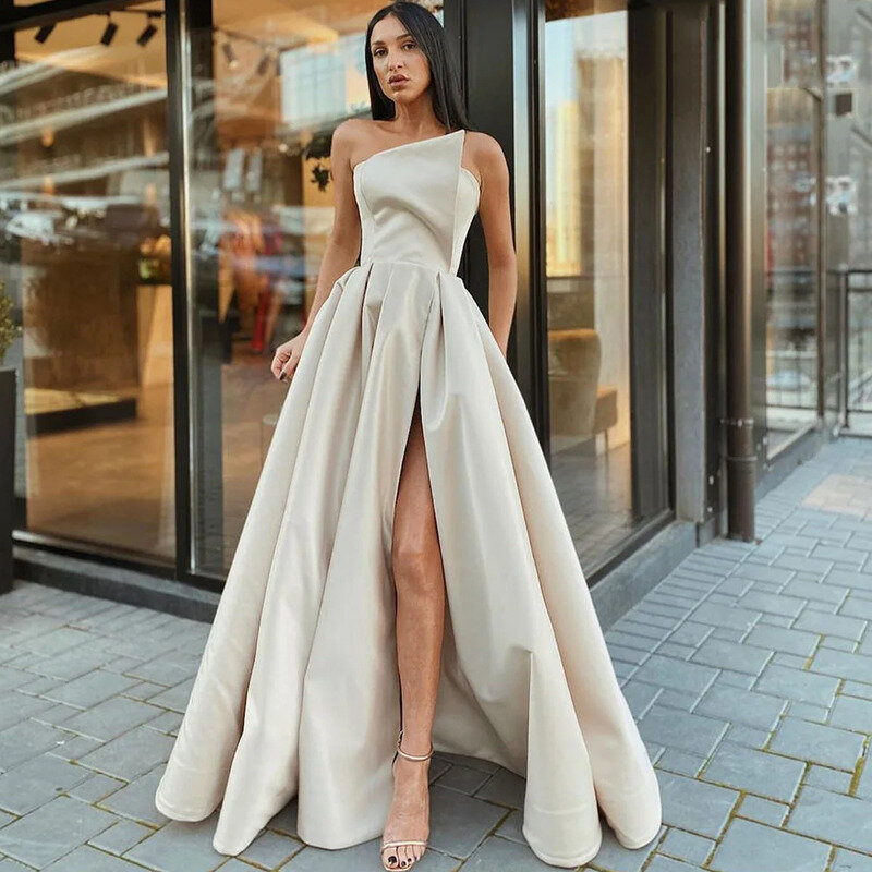 Y-Y Spring and Summer New Solid ColorTemperament Elegant Clothing One-shoulder Tube Top Sexy Slit Dress for Women