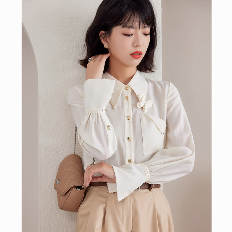 Blusa feminina branca 2022 tendência mangas compridas camisas de moda blusas para mujer vintage elegante e jovem mulher blusas cardigans