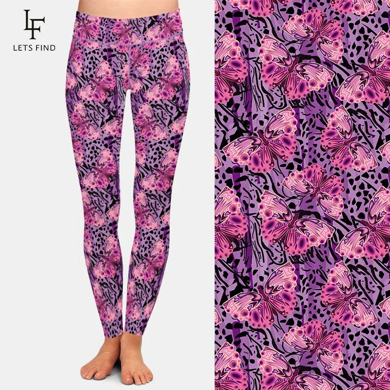 LETSFIND-mallas ajustadas con estampado de leopardo para mujer, Leggings de cintura alta con estampado de mariposas rosas en 3D