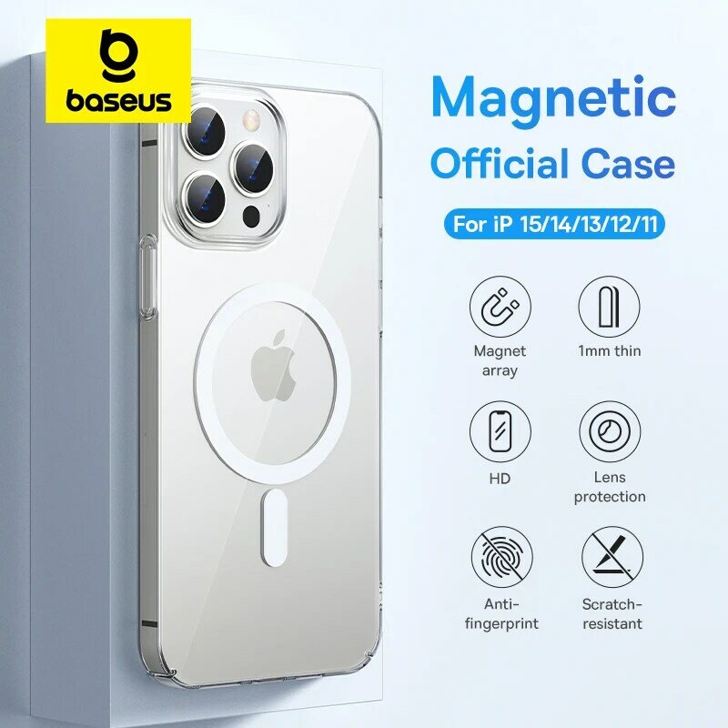 Baseus-Capa Magnética para iPhone, Capa de Carregamento Sem Fio, Ímã PC, 15, 14, 13, 12, 11 Pro Max
