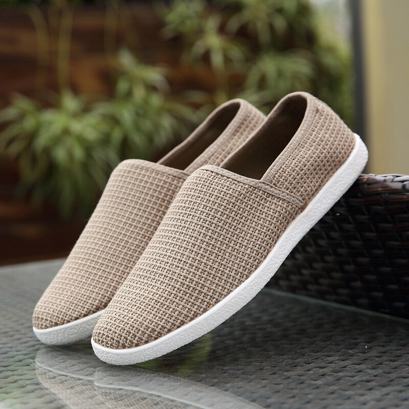 Linen Breathable Casual Flats Shoes Mens Canvas Loafers Fashion Men Canvas Shoes Slip on Fisherman Driving Footwear White Shoes