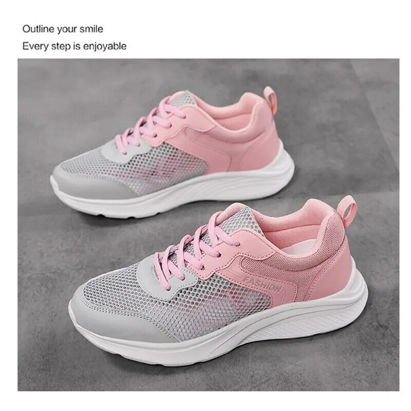 Modne codzienne tenisówki oddychające buty do biegania damskie sznurowane do chodzenia buty do biegania lekkie dzianinowe buty sportowe