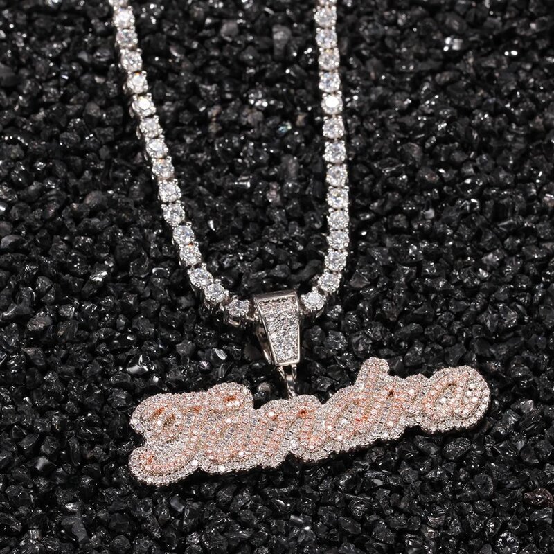 Uwin Cursive Letter With Tennis Chain Small Custom Name Necklace Cubic Zirconia Fashion Hiphop Jewelry