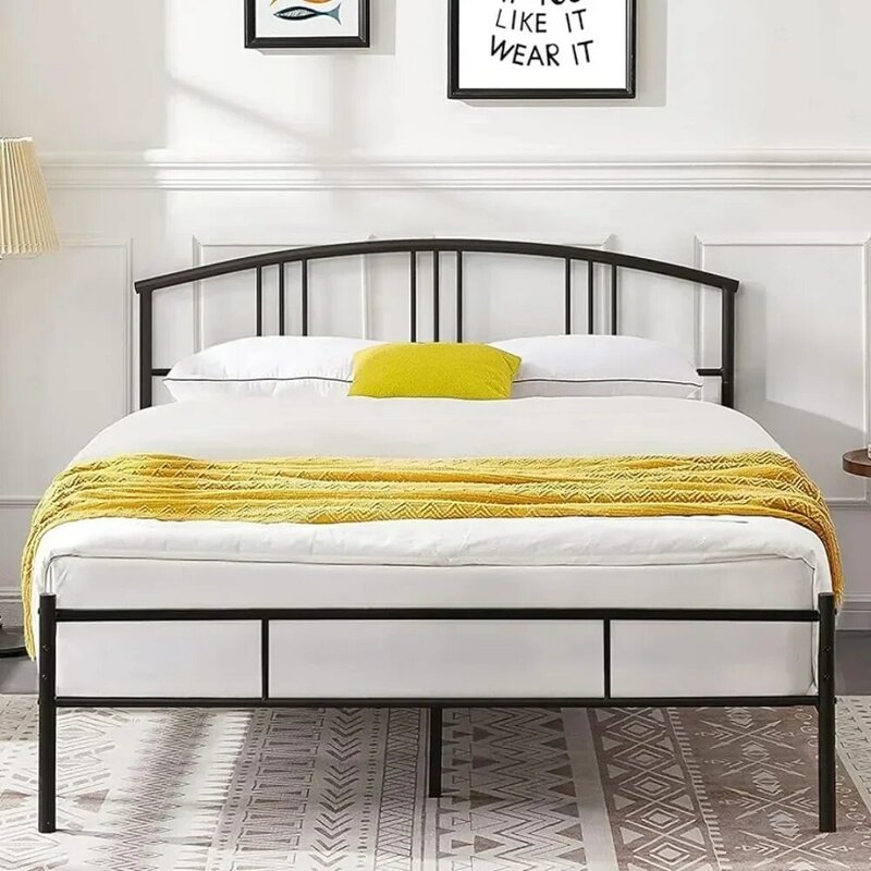 โครงเตียงควีนไซส์ขนาด14 "พร้อมหัวเตียงที่รองรับแผ่นโลหะ/ไม่ต้องใช้กล่องสปริงเตียงสีดำ