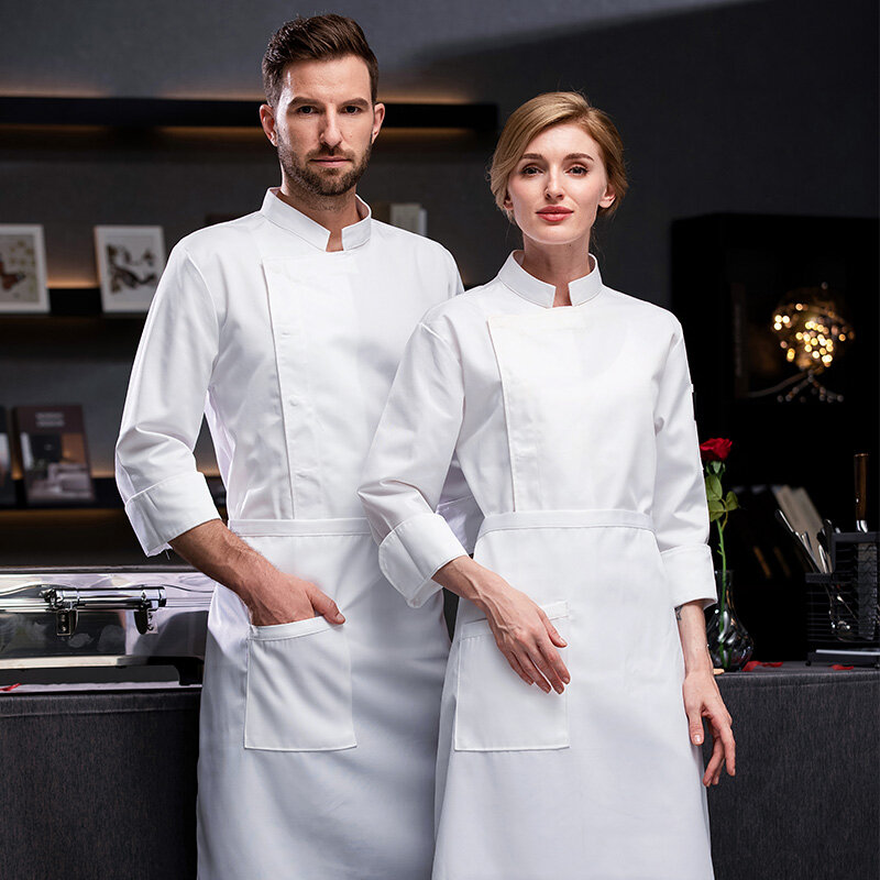 Veste de chef cuisinier pour hommes et femmes, uniforme de chef cuisinier, vêtements de travail, manteau de chef cuisinier, accessoires de restaurant