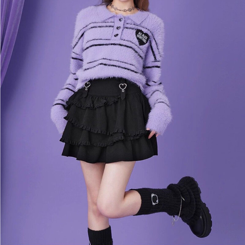 Deeptown-minifalda gótica con volantes para mujer, Falda corta informal, estilo Harajuku Kawaii, Grunge, calle, línea A, color negro, Y2k