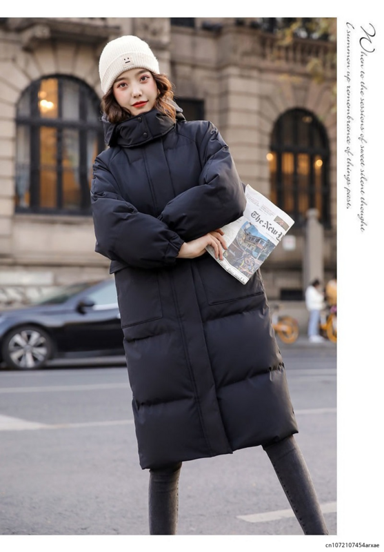 Jaket berlapis kapas longgar Korea untuk wanita, pakaian musim dingin empuk setengah panjang jaket roti 2023 gaya baru