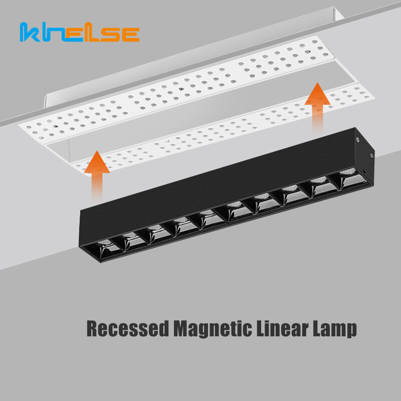 Bezramkowa wpuszczana liniowa światło kratki z możliwością przyciemniania magnetyczna lampa długa taśma LED lampa sufitowa do salonu 5W/10W/20W/40W