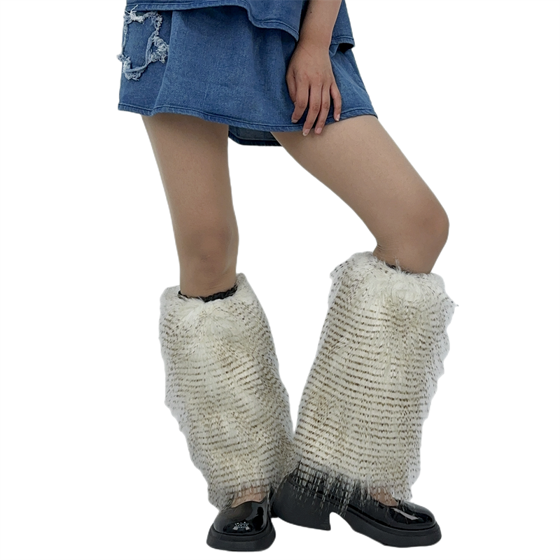 Pantaloni gamba calda pelliccia artificiale bianca pantaloni gamba calda copriscarpe JK uniforme al ginocchio calzini moda Hippie