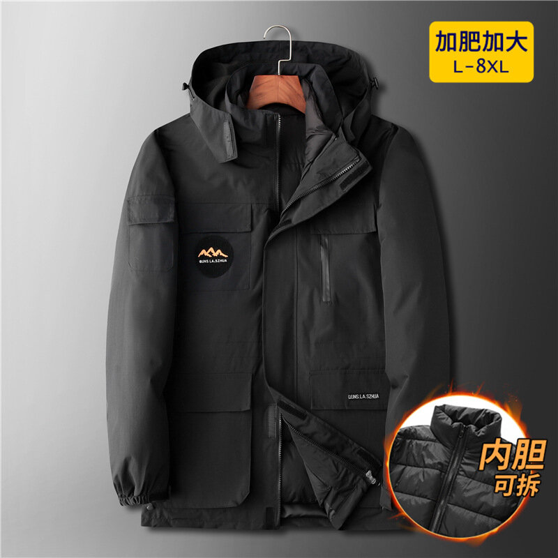 Nueva llegada de moda Super grande de invierno chaqueta acolchada Hombre, conjunto de dos piezas de los jóvenes Multi bolsillo TRABAJO ROPA gruesa ropa de talla grande L-7XL 8XL