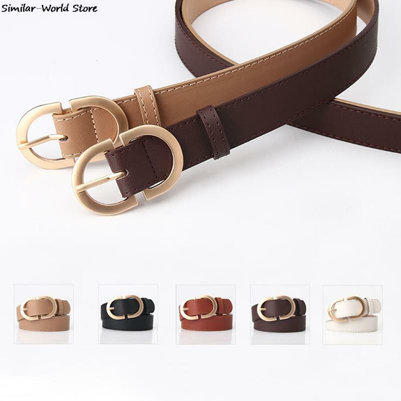New Fashion Personality Metal Buckle Leather Belts for Women Simple Thin Belt Denim Jeans Dress Skirt Retro Decoration Waistband