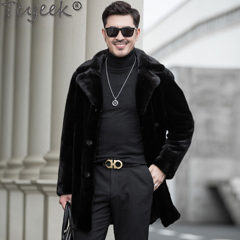 Tcyeek-Chaqueta de piel de visón Natural para hombre, abrigo cálido de longitud media, informal, a la moda, ropa de invierno