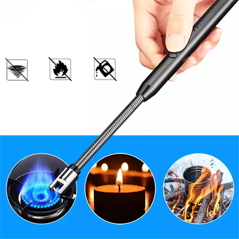 Windproof Kitchen Electric USB Lighter Long Candle BBQ Gas Stove Ignition Gun Camping Rechargeable Arc Flameless Plasma Lighter