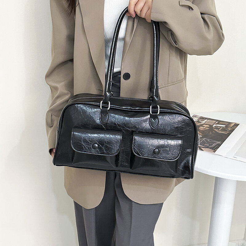 Bolsa de viagem em couro PU para mulheres, grande capacidade, bolsa casual simples, bolsas elegantes, bolsa de ombro de alta qualidade