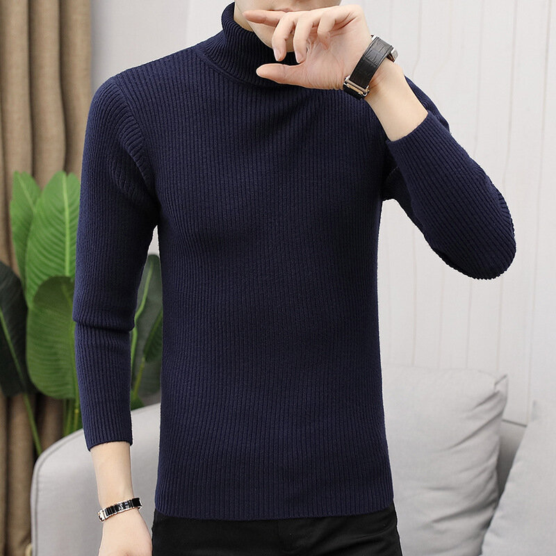 New Autumn Winter Turtleneck Sweater Men Solid Color Casual Wool Knitted Pullovers Sweater Mens Slim Fit Pullover Mens Clothing