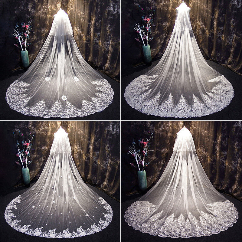 Customize 3D Floral Soft Tulle Wedding Veil Above 1.75 Meters 1 Layer Cathedral Ivory Bridal Veil With Comb Wedding Accessories
