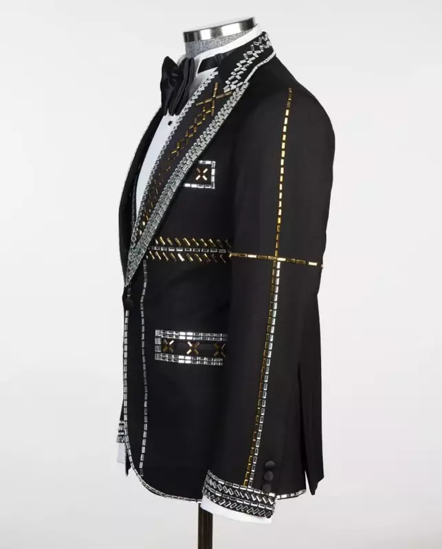 Conjunto de trajes con cristales brillantes para hombre, Blazer + chaleco + Pantalones, esmoquin de boda de novio de lujo, abrigo de botonadura única, chaqueta hecha a medida, 3 piezas