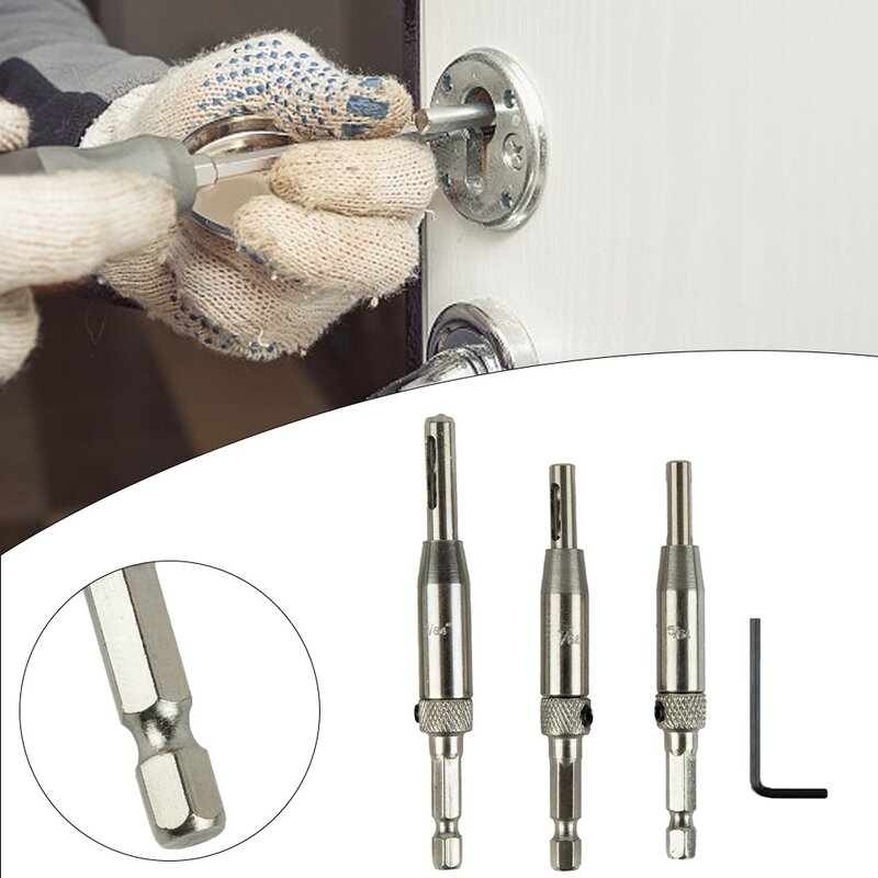 New Practical Hinge Drill Bit Tool Parts Replacement Accessories Pilot Holes Self Centering +Hex Wrench Silver