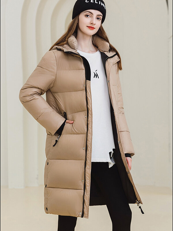 Chaqueta acolchada para mujer, abrigo holgado con cremallera, Parkas largas y cálidas, color liso, novedad de invierno, 2023