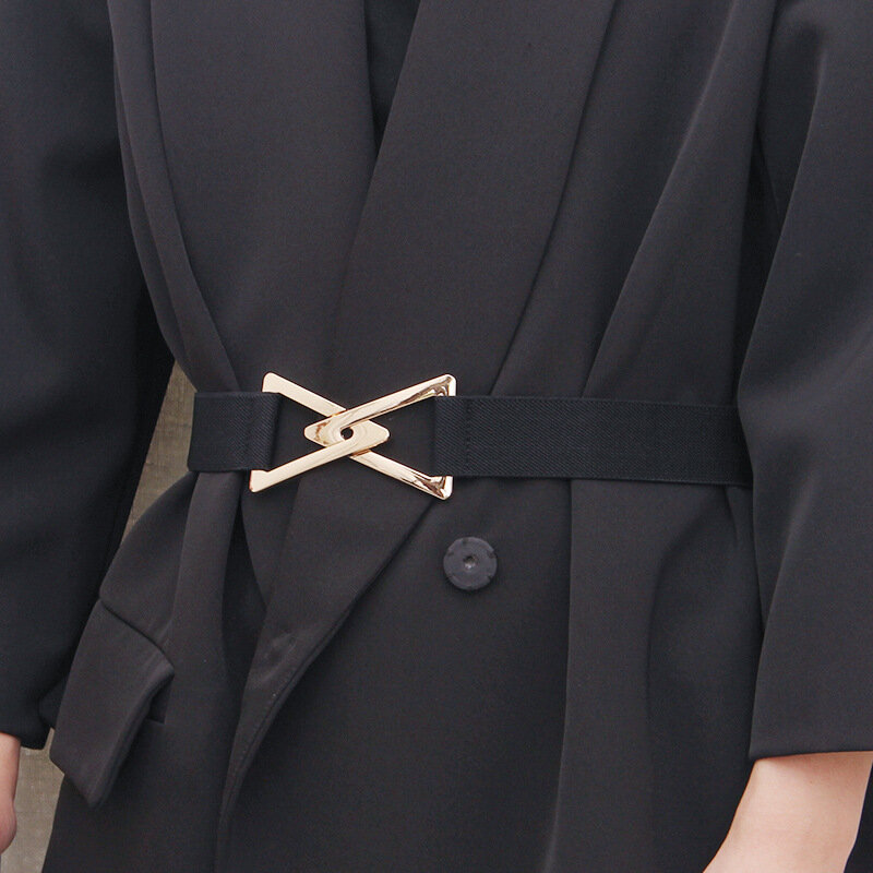 Bando pinggang Fashion wanita, serbaguna dapat diatur elastis logam gesper bahan katun gaun mantel gaya Vintage sabuk Solid 2023