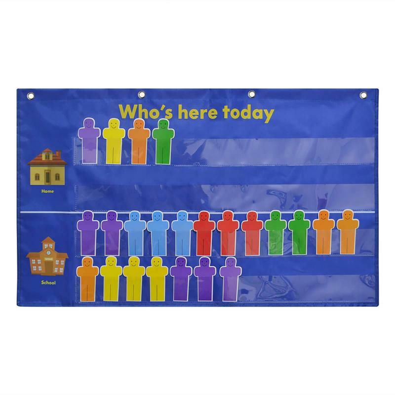 Visual bolso gráfico com pessoas bonitos cartões para crianças, atendente, sala de aula 4, quem está aqui hoje para professor, suprimentos pré-escolares