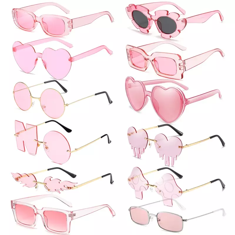 Lunettes de soleil carrées en forme de cœur pour femmes, jolies lunettes roses, protection UV400, décoration de fête d'été