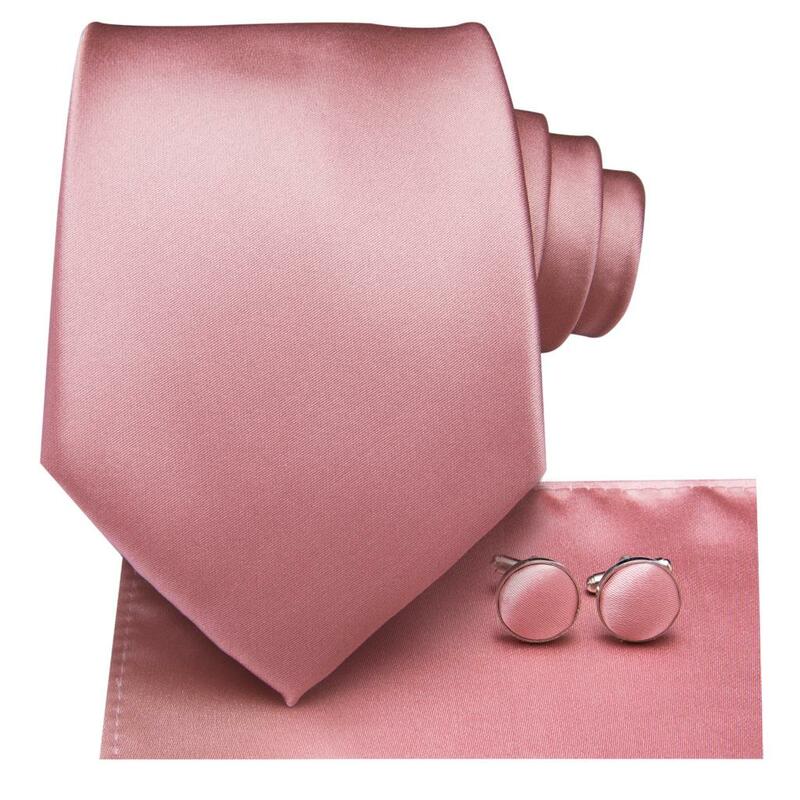 Hi-Tie Solid Rose Pink Coral Paisley Mens Silk Wedding Tie Fashion Design Necktie For Men Quality Hanky Cufflink Business Party