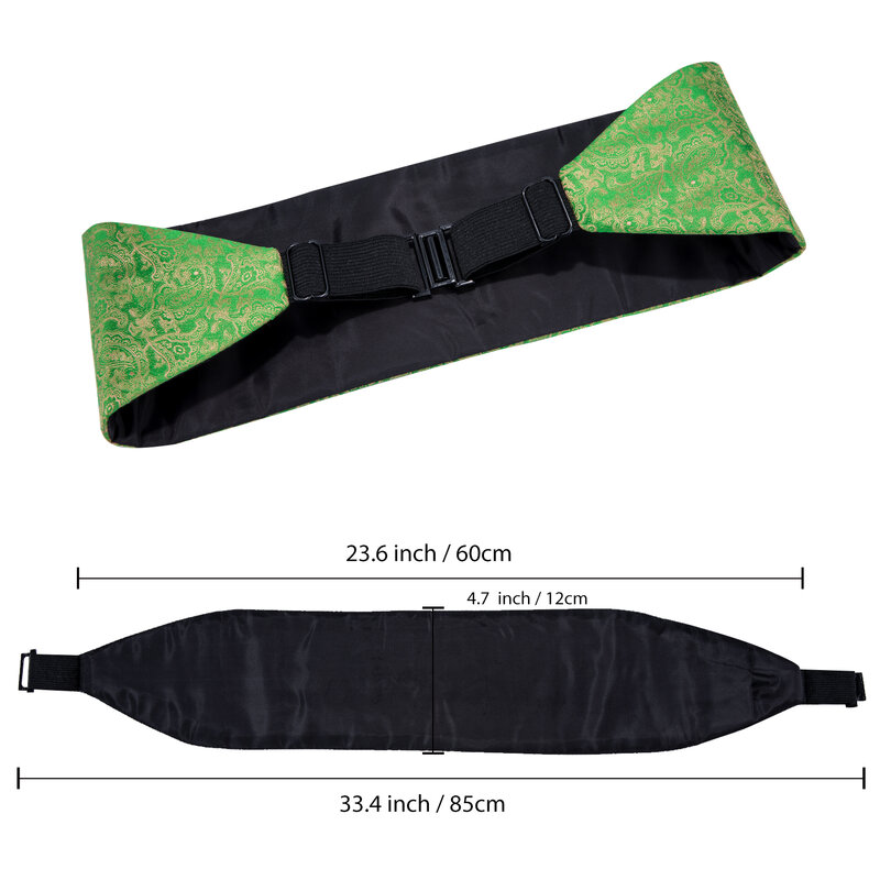 Hi-Tie Silk Mens Cummerbunds Formal Dress Vintage Green Pailey Bowtie Hanky Cufflinks Cummerbund Belt Corset For Men Suit Gift