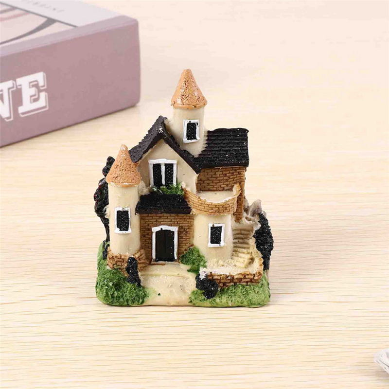 Miniatur rumah Resin Mini lucu, kerajinan Resin dekorasi taman lanskap 4 gaya warna acak