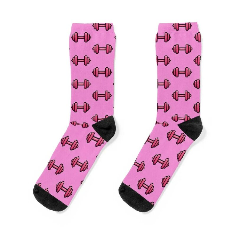 Barbell Workout Pink Pixel Art Icon Socks cotton aesthetic Designer Man Socks women's