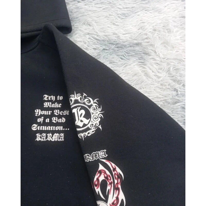 2024 Y2K Retro Pattern Print  Zipper Cardigan Hooded Sweatshirt Harajuku Goth Sports Loose Casual Streetwear HoodIes Men Women