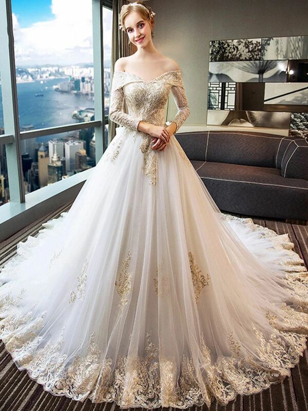 Женское свадебное платье It's yiiya, белое кружевное платье трапециевидной формы с длинными рукавами на лето 2024